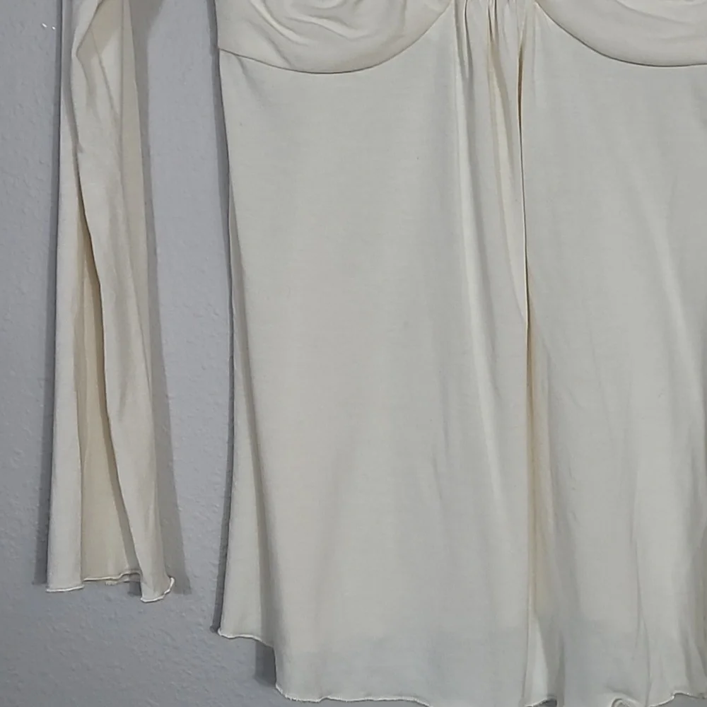 Y2K Fredericks Of Hollywood Babydoll Long Sleeve Top Size S White VNeck Fitted - Picture 3 of 12